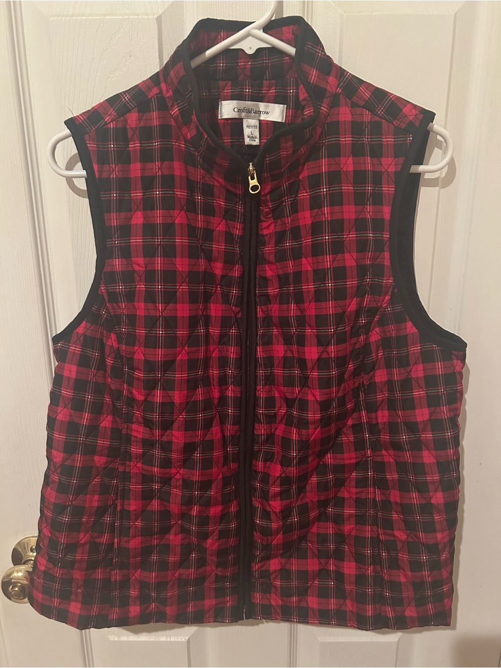 croft & barrow Red and Black Plaid Quilted Vest